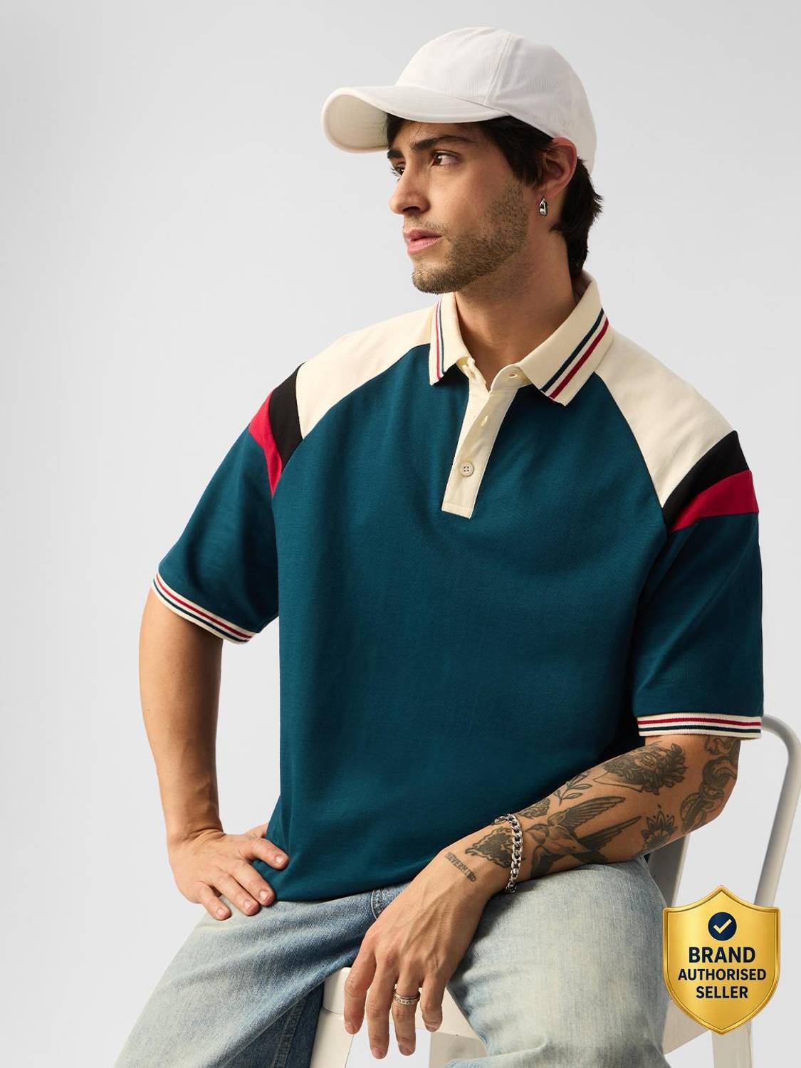 The Souled Store Dark Blue Polo Neck T-Shirt - Image 1