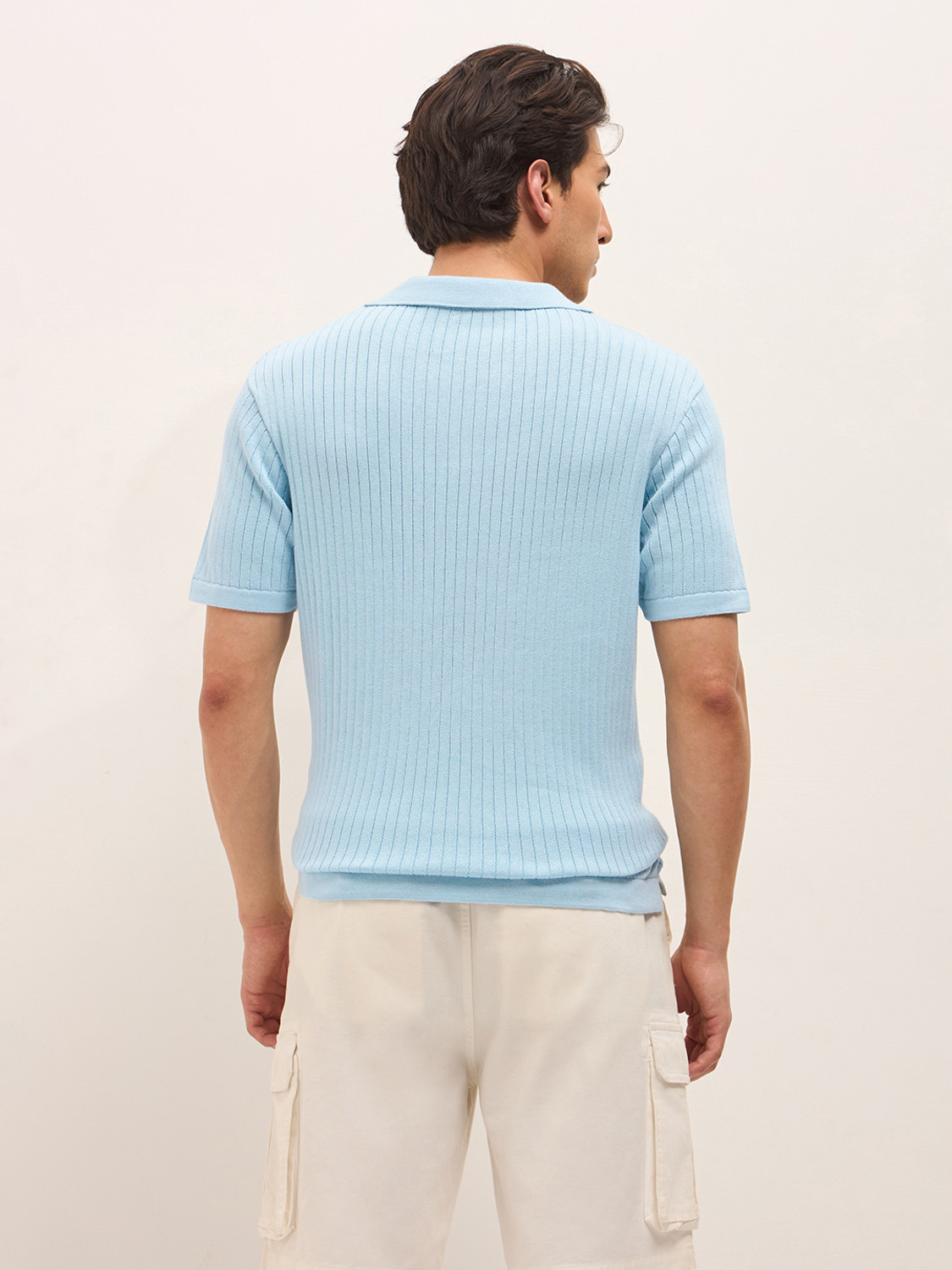 Image of THE BEAR HOUSE Striped Men Polo Neck Blue T-Shirt