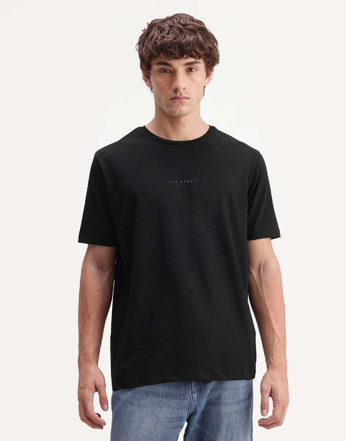 Image of RARE RABBIT Solid Men Crew Neck Black T-Shirt