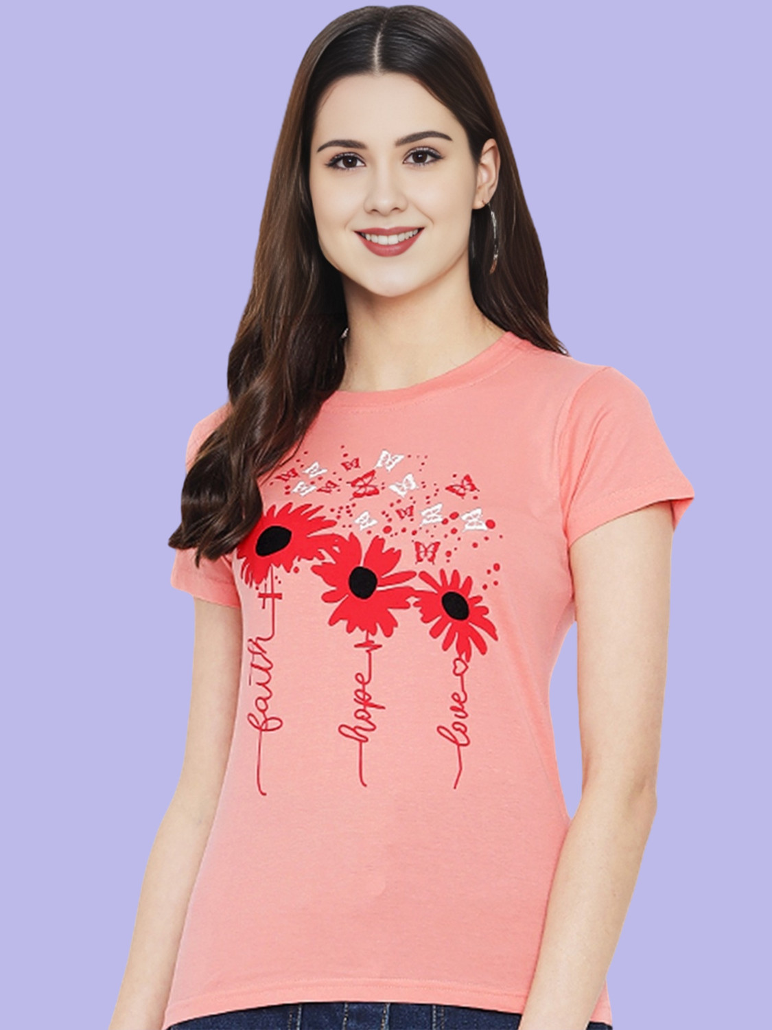 Image of METRONAUT Graphic Print Women Round Neck Pink T-Shirt