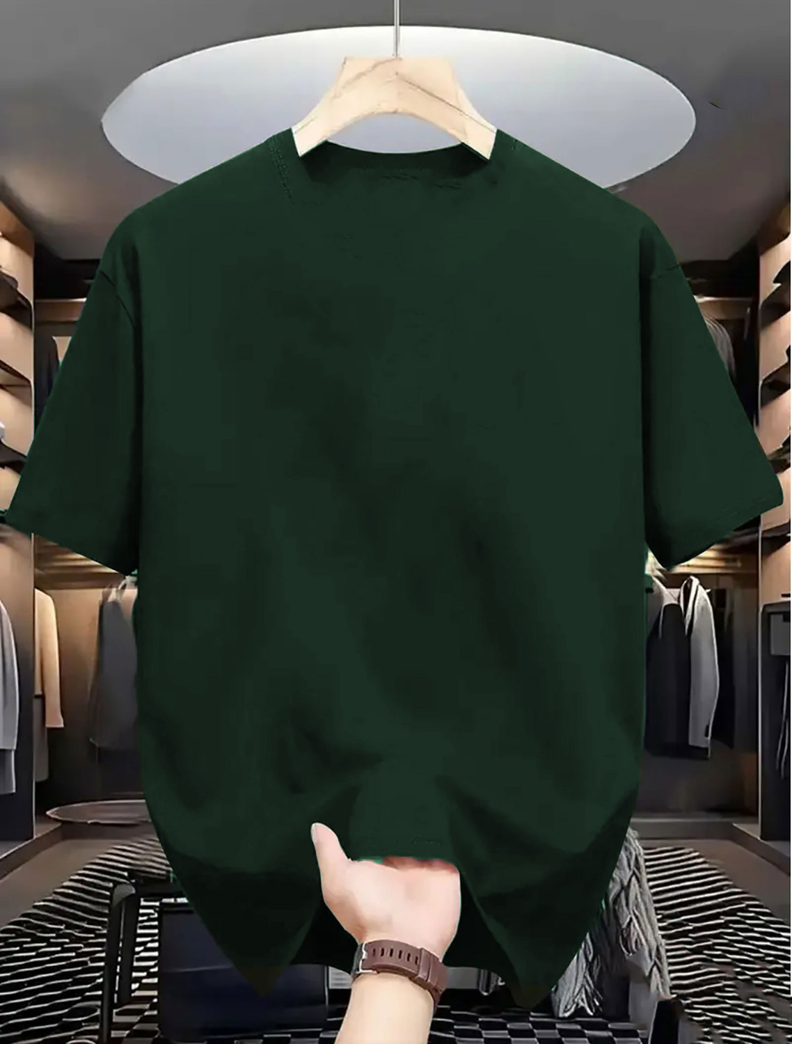 Image of Magneto Printed, Solid Men Round Neck Dark Green T-Shirt
