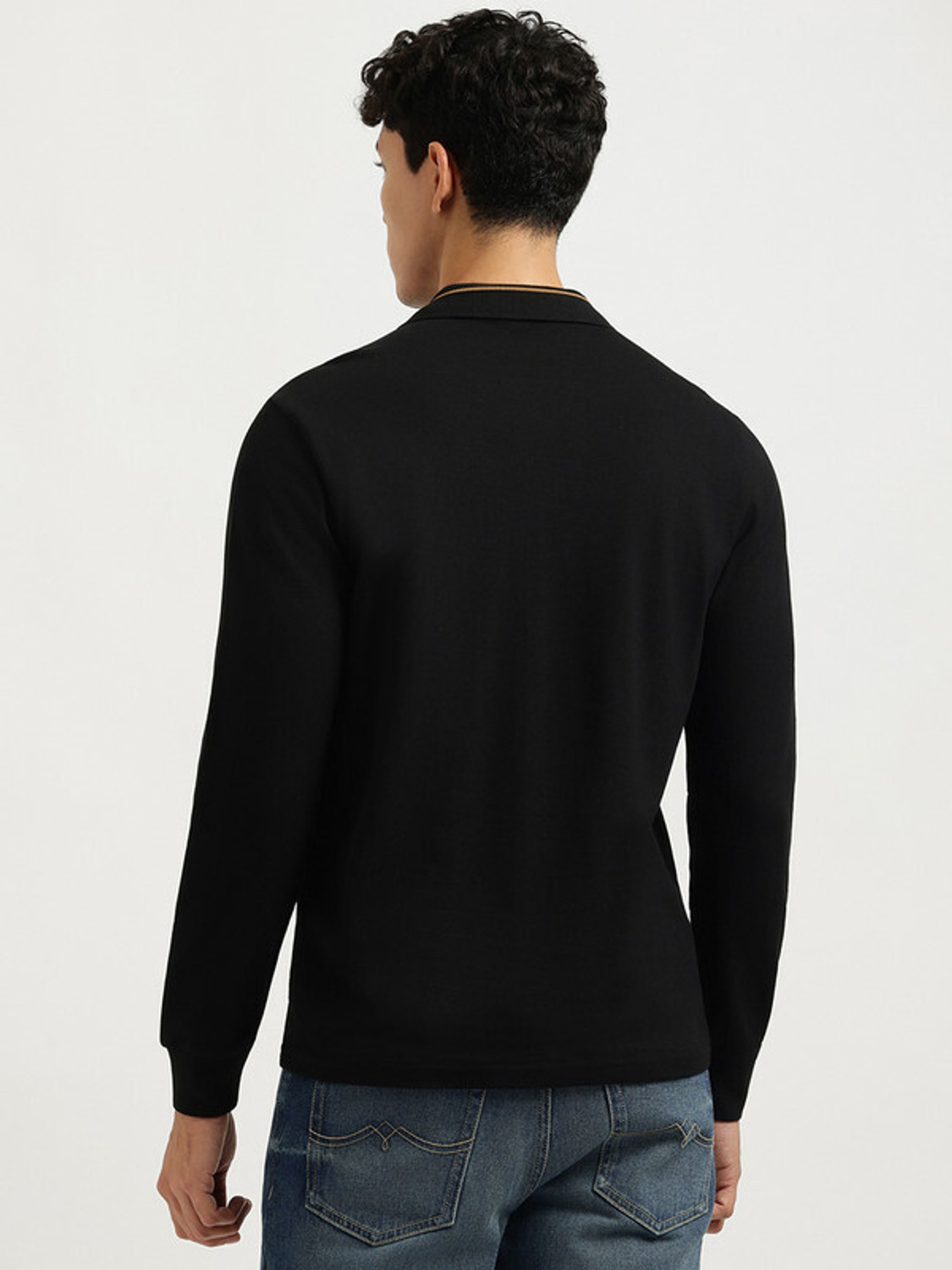 Image of United Colors of Benetton Printed Men Polo Neck Black T-Shirt