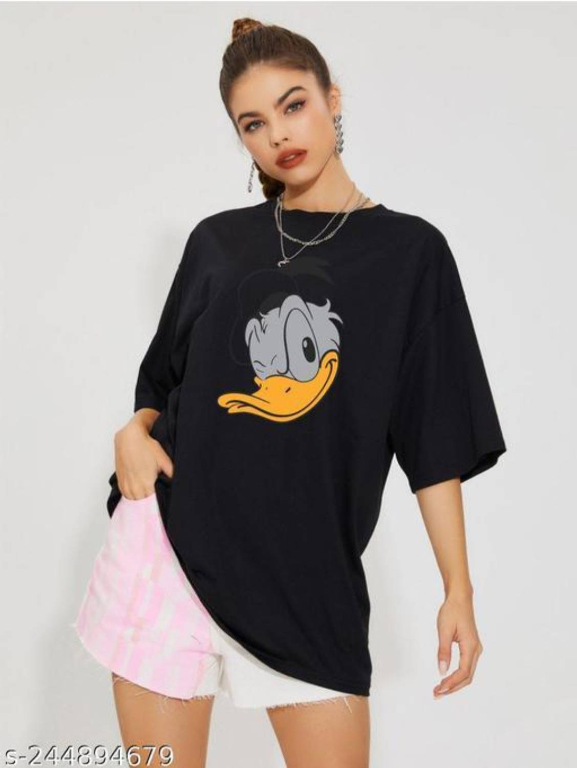 Ashkart Printed Women Round Neck Black T-Shirt