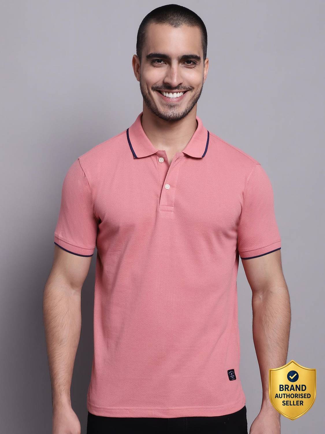 CANTABIL Men Pink Polo Neck T-Shirt