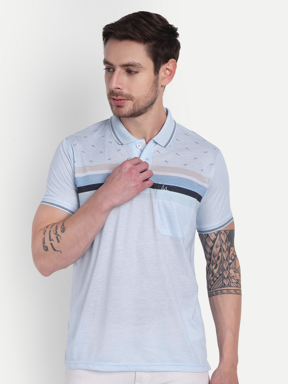 Image of Clubble Printed Men Polo Neck Blue T-Shirt