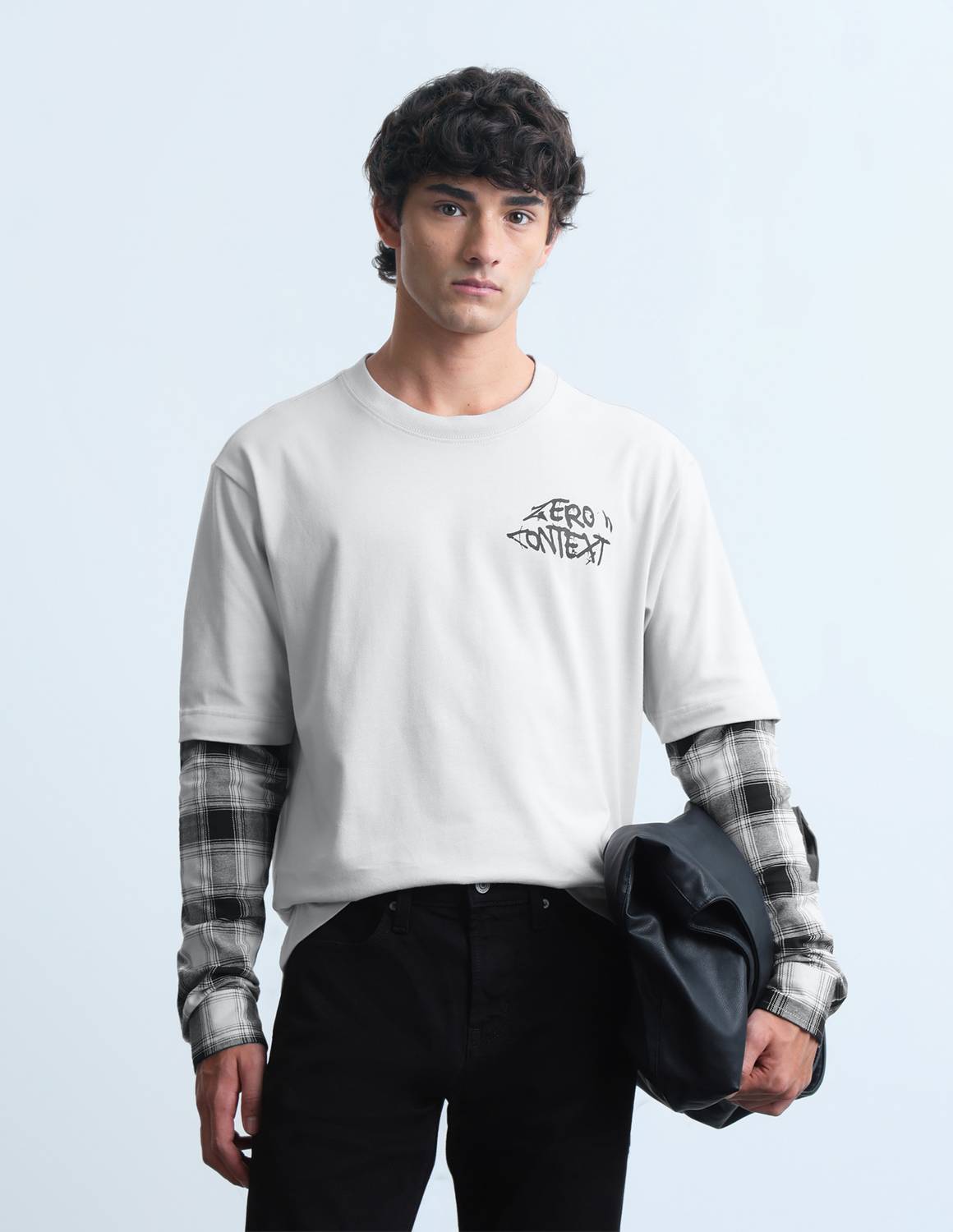 FLYING MACHINE Checkered Men Grey Crew Neck T-Shirt
