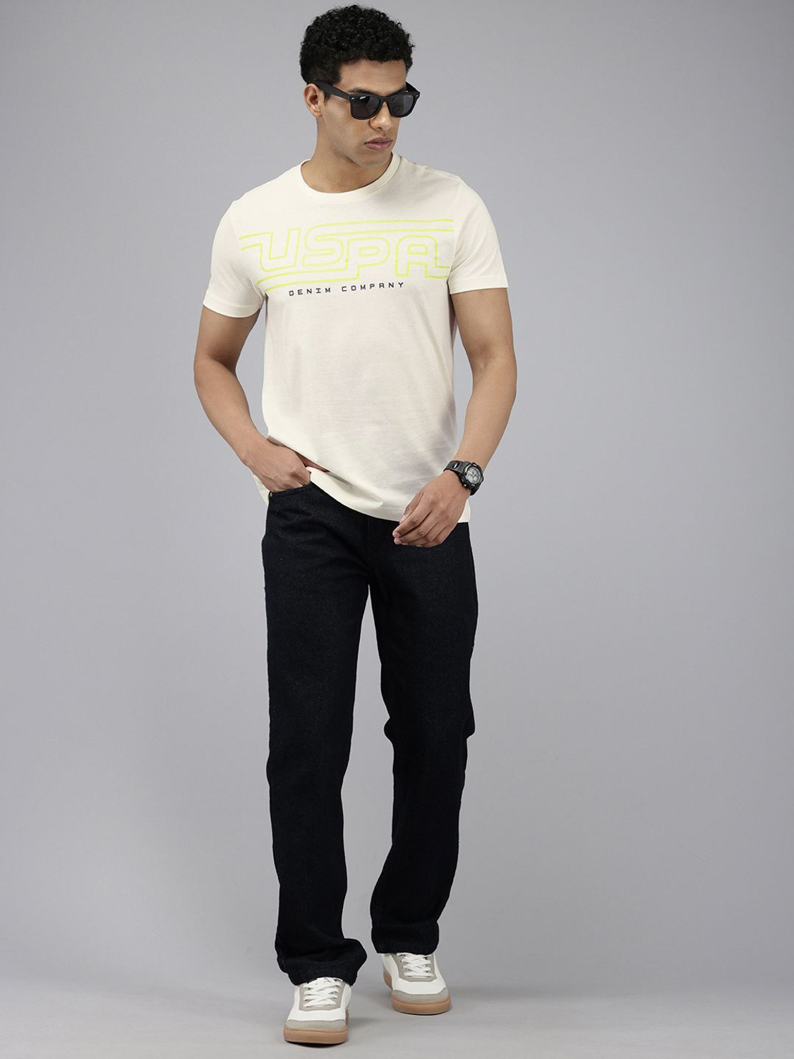Image of U.S. POLO ASSN. Solid Men Round Neck White T-Shirt