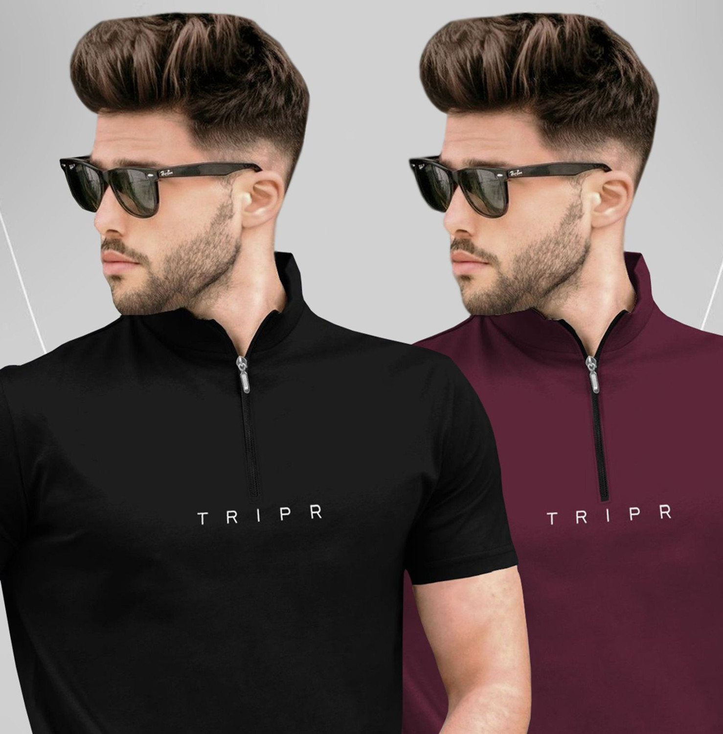 Image of TRIPR Solid Men Henley Neck Black, Maroon T-Shirt