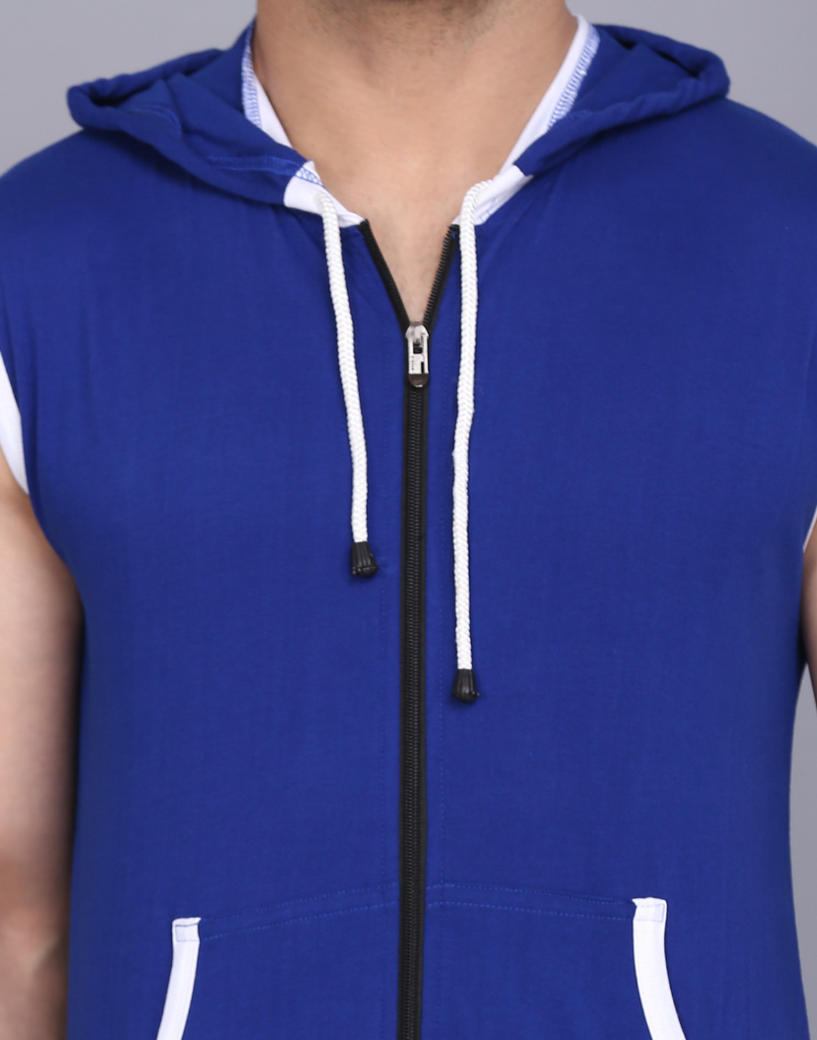 Image of ELABOT Colorblock Men Hooded Neck Blue, White T-Shirt