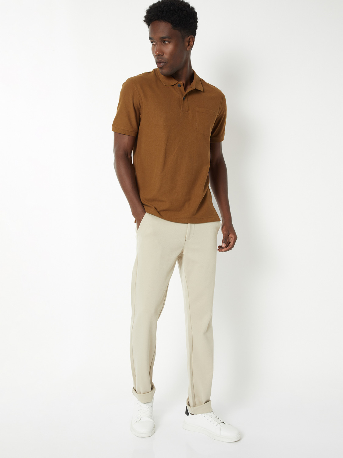 Image of MAX Self Design Men Polo Neck Yellow T-Shirt