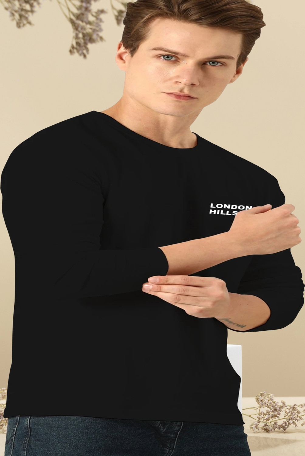 Image of London Hills Printed Men Round Neck Black T-Shirt
