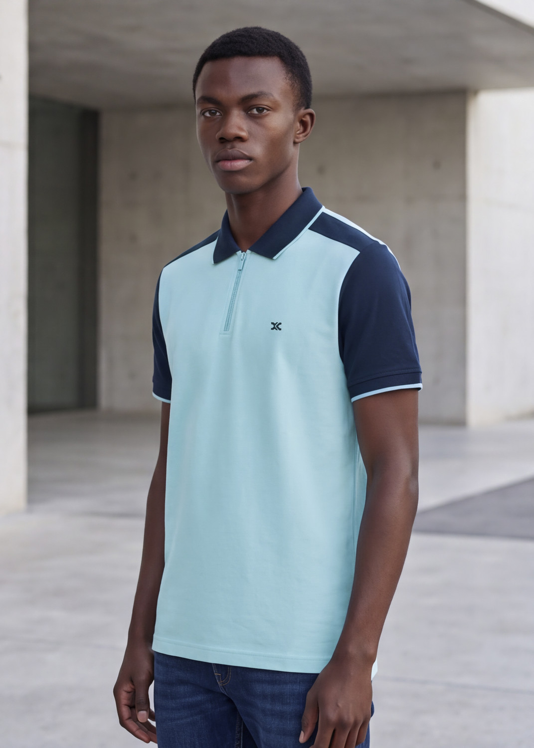 Image of KILLER Solid Men Polo Neck Light Blue T-Shirt