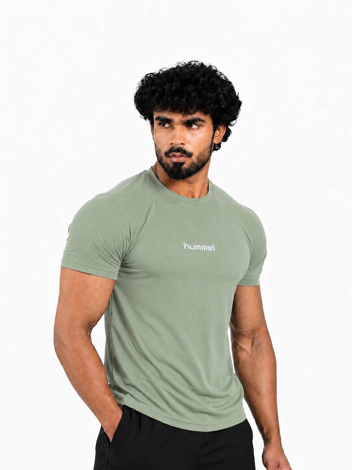 HUMMEL Men Solid Round Neck Polyester Green T-Shirt