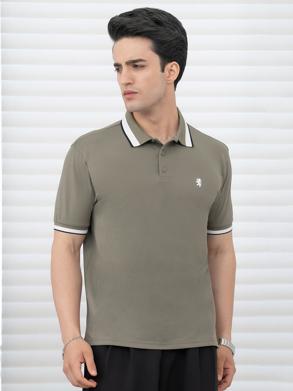 Image of RED TAPE Solid Men Polo Neck Green T-Shirt