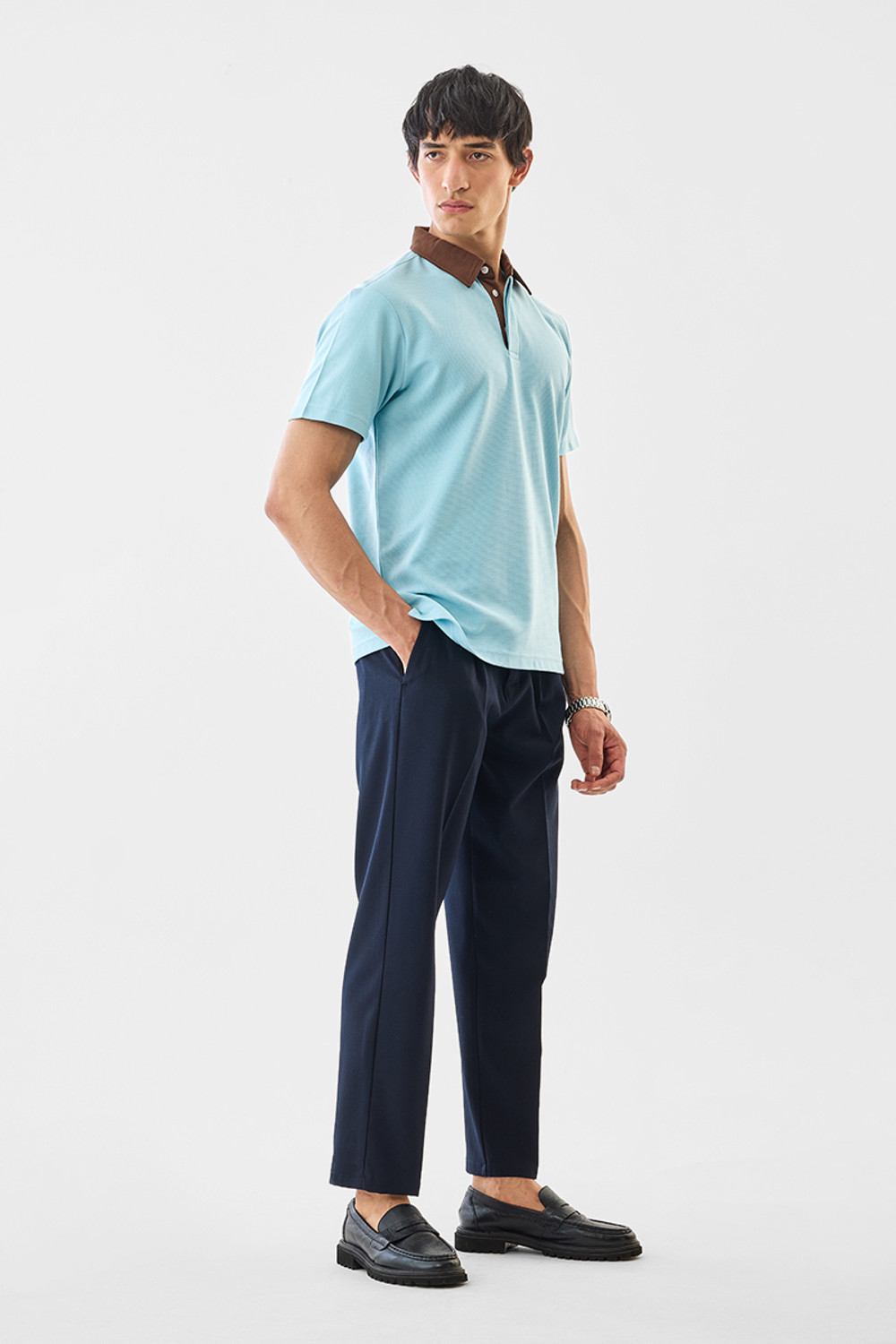 Image of Snitch Solid Men Polo Neck Light Blue T-Shirt