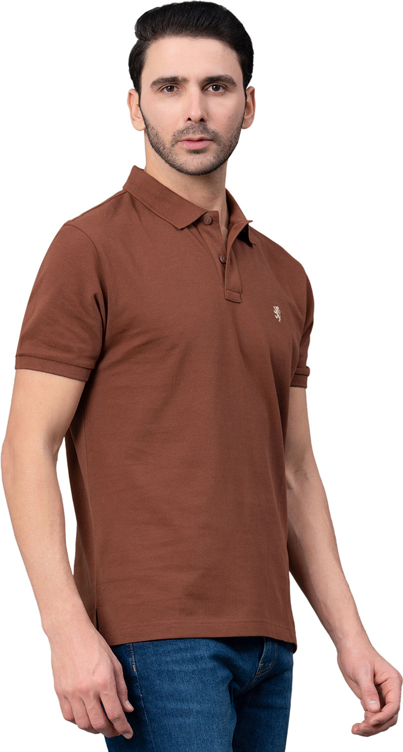 Image of RED TAPE Solid Men Polo Neck Brown T-Shirt