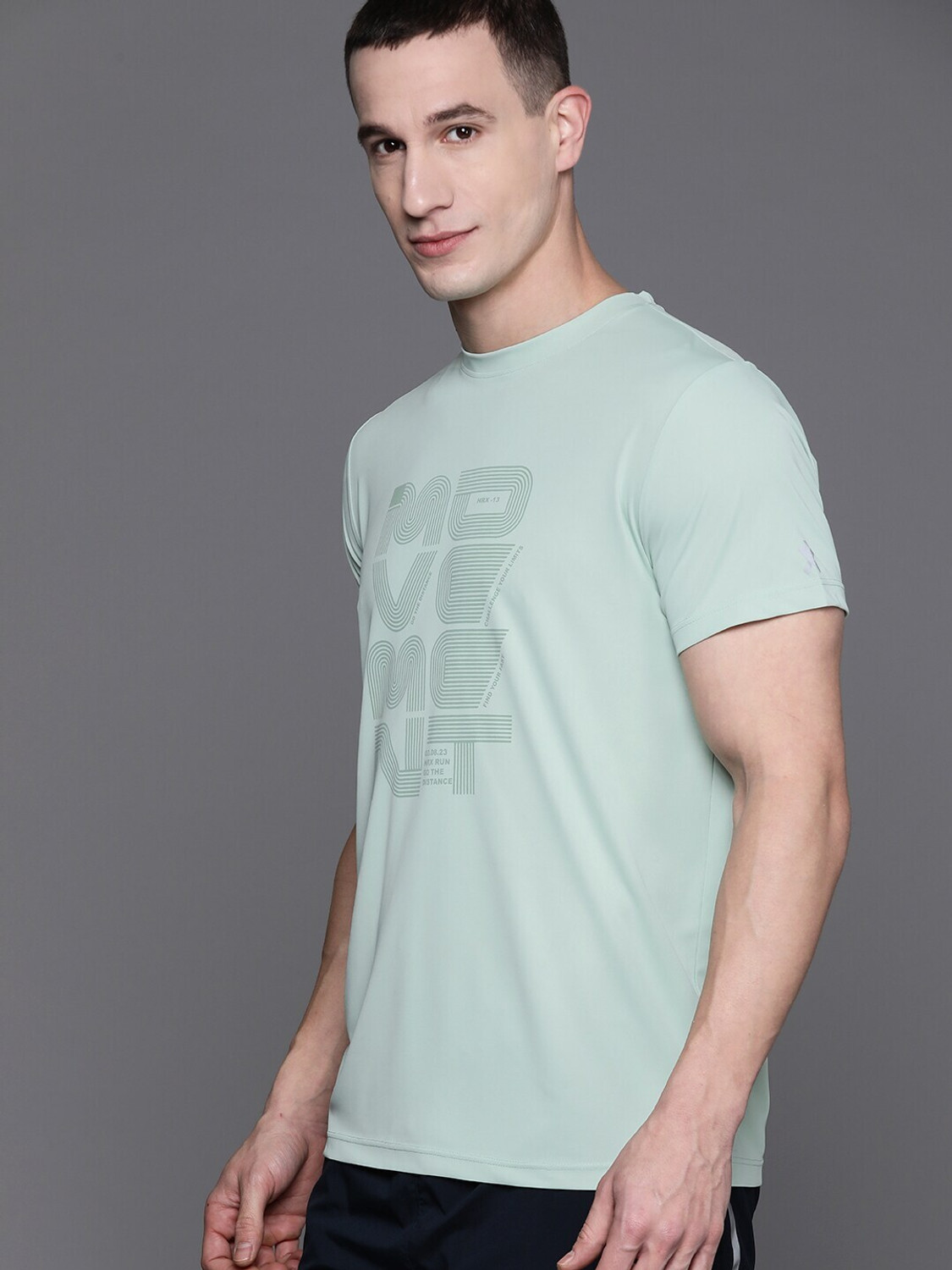 Image of HRX by Hrithik Roshan Typography Men Round Neck Blue T-Shirt