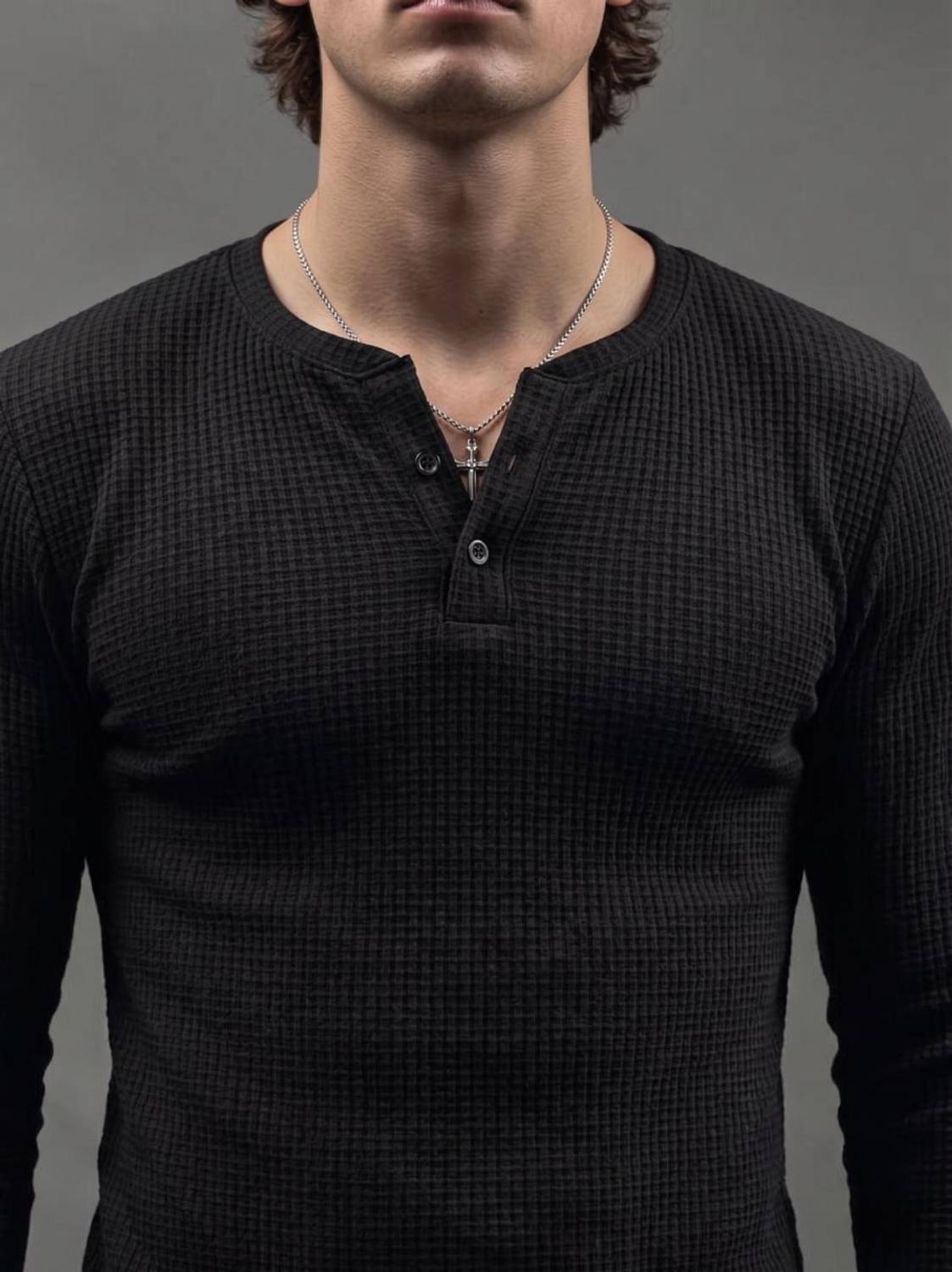 Rufica Men's Black Henley Neck T-Shirt - Image 3
