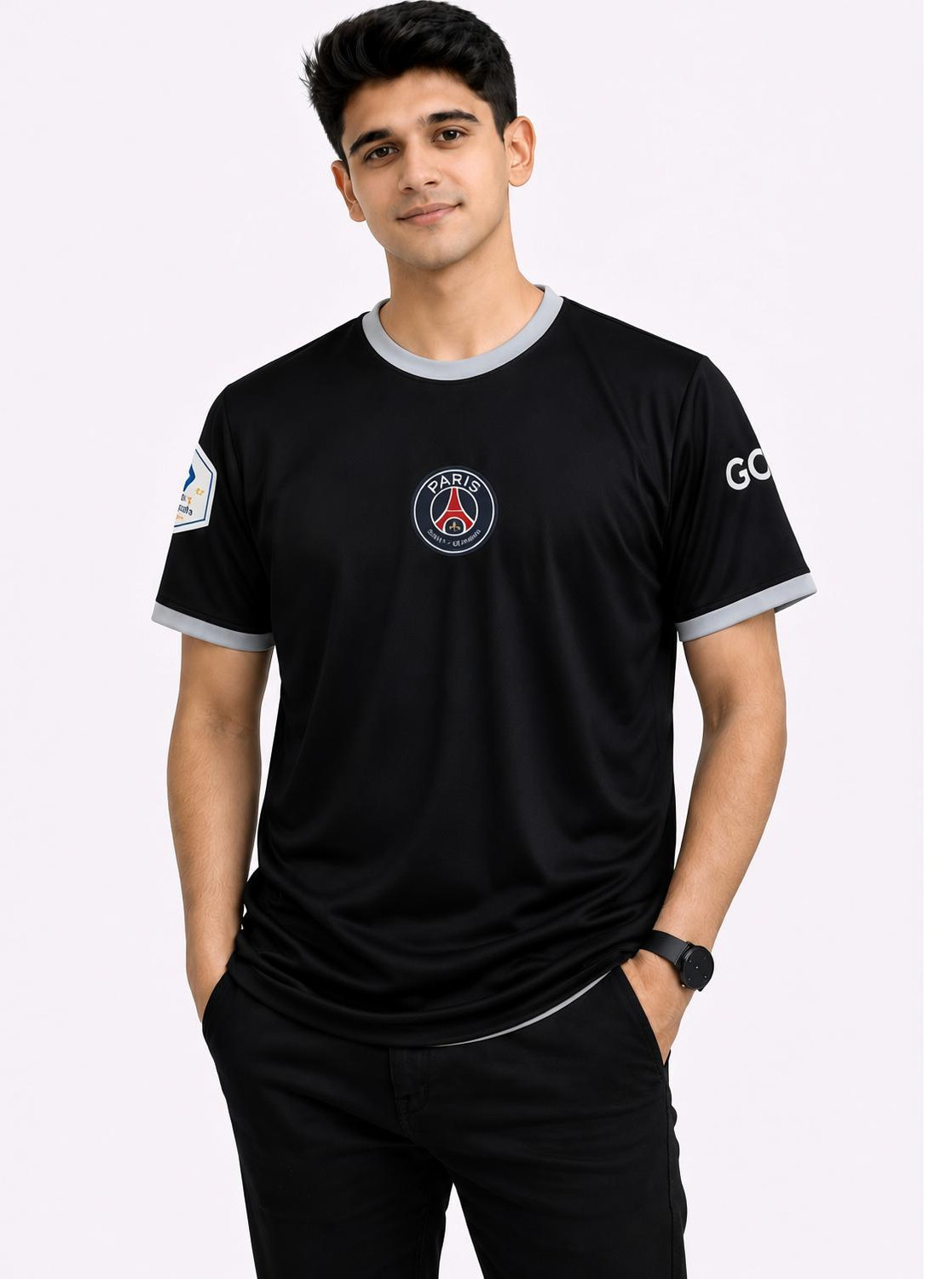 Image of Bodysports.co Men Printed Round Neck Polyester Black T-Shirt