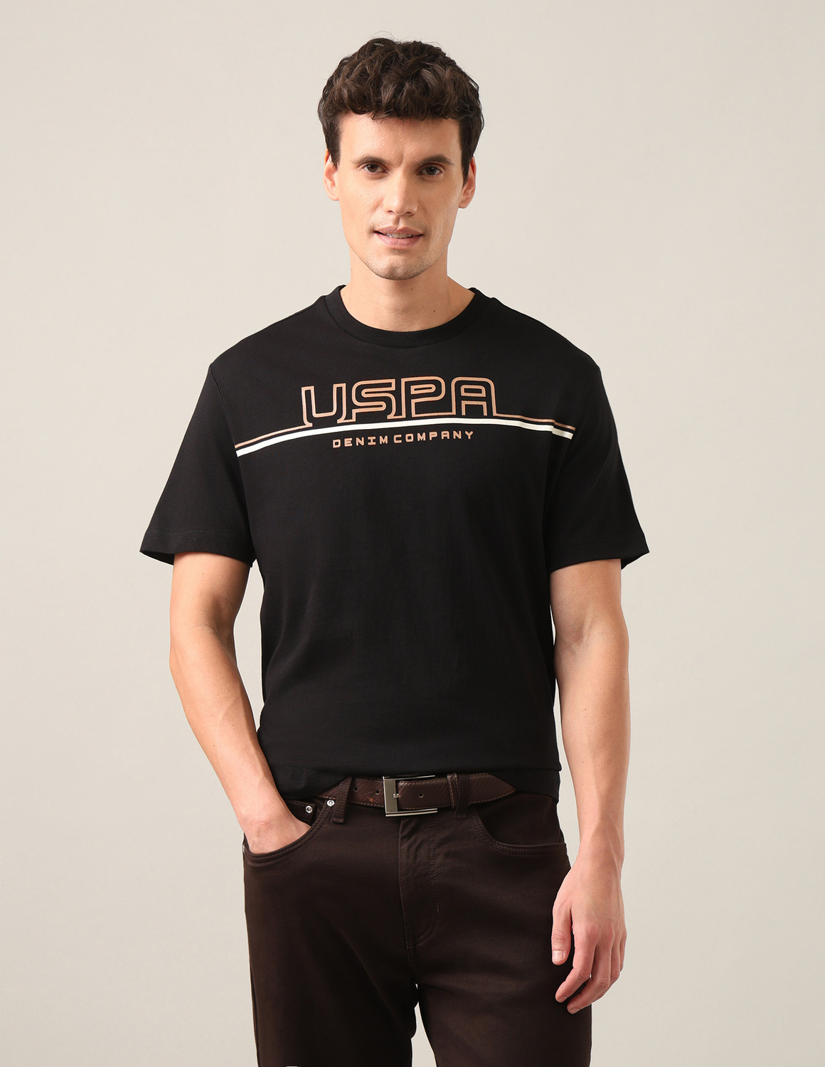 Image of U.S. Polo Assn. Denim Co. Graphic Print Men Crew Neck Black T-Shirt