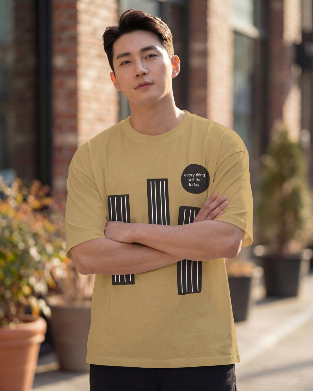Image of FLYIND VOGUE OUTFIT Typography Men Round Neck Beige T-Shirt