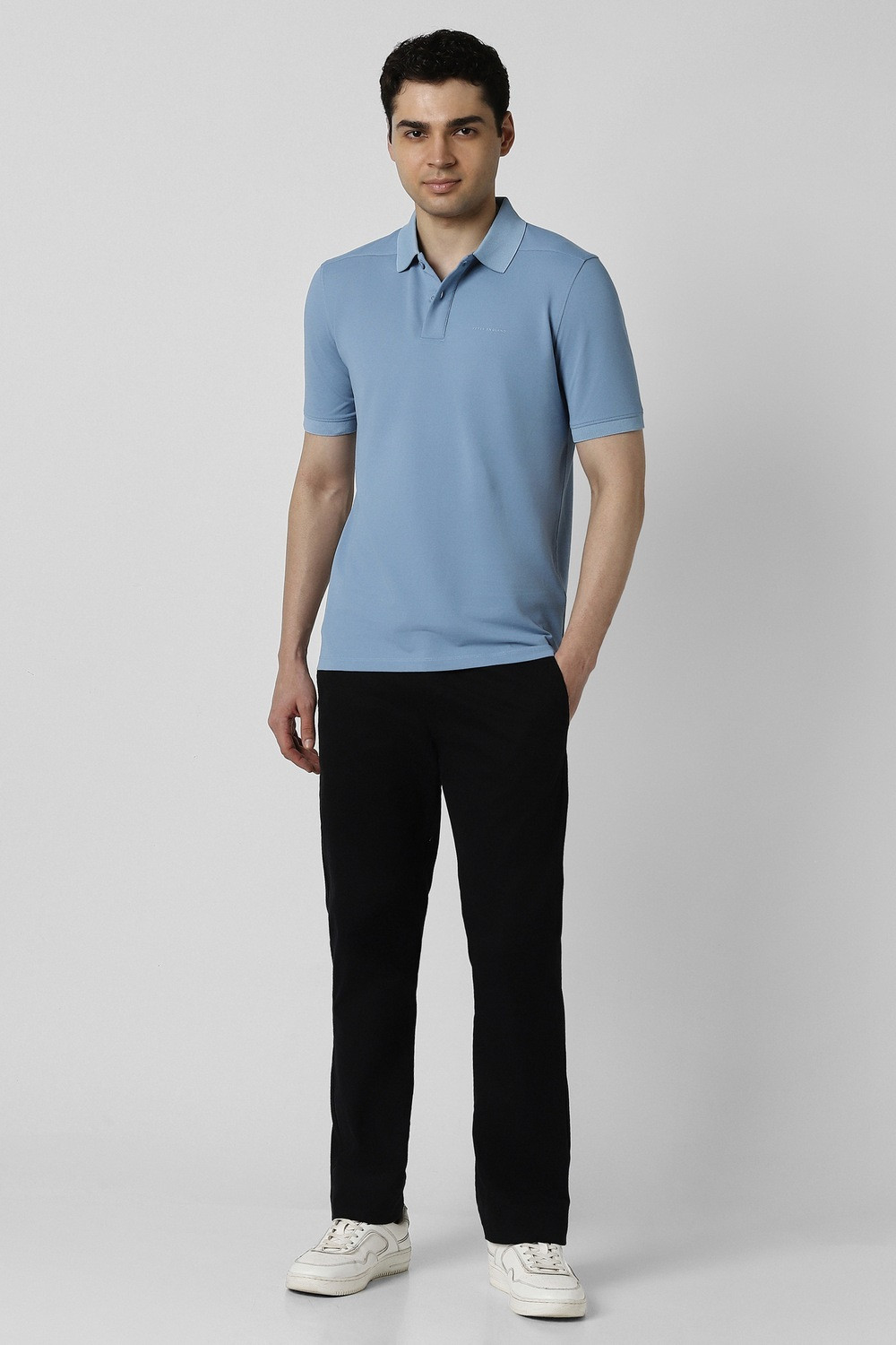 Image of PETER ENGLAND Solid Men Polo Neck Light Blue T-Shirt