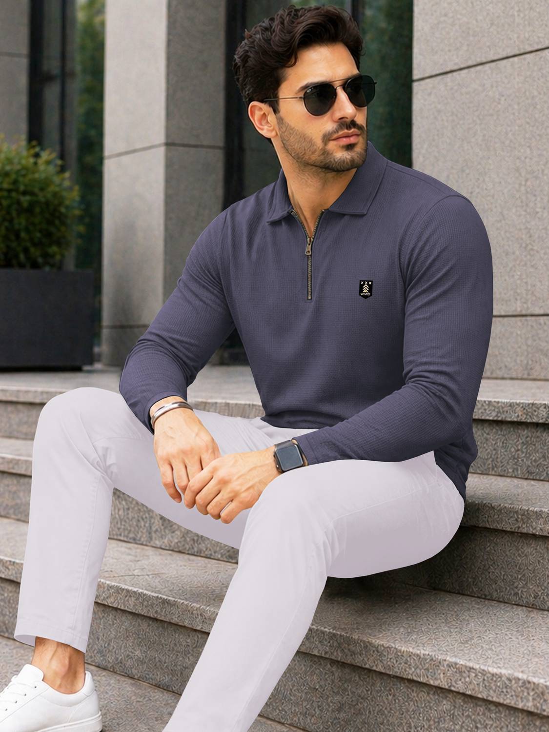 VeBNoR Men Zip Neck Grey T-Shirt - Image 3