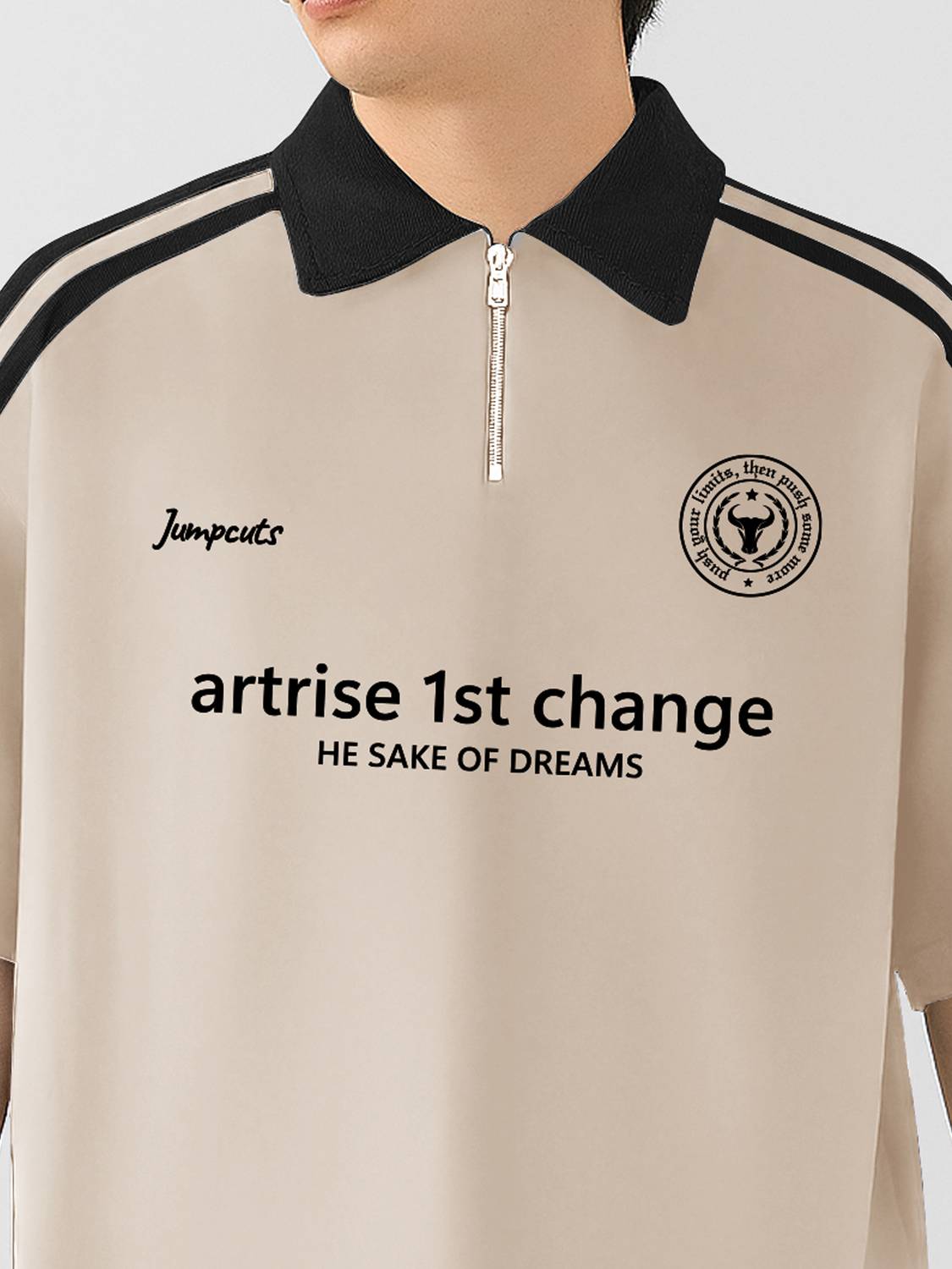Jump Cuts Beige Polo Neck T-Shirt - Image 5
