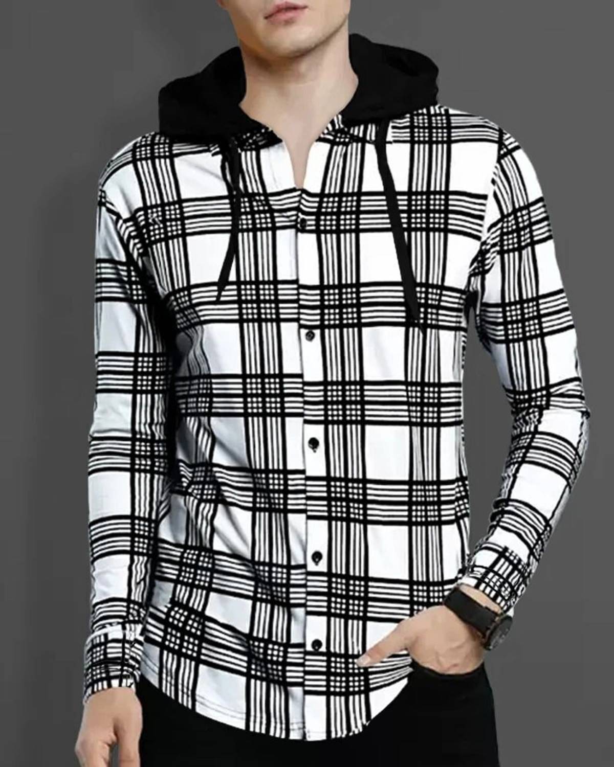 EyeBogler Men Colorblock Hooded Neck Cotton Blend White T-Shirt