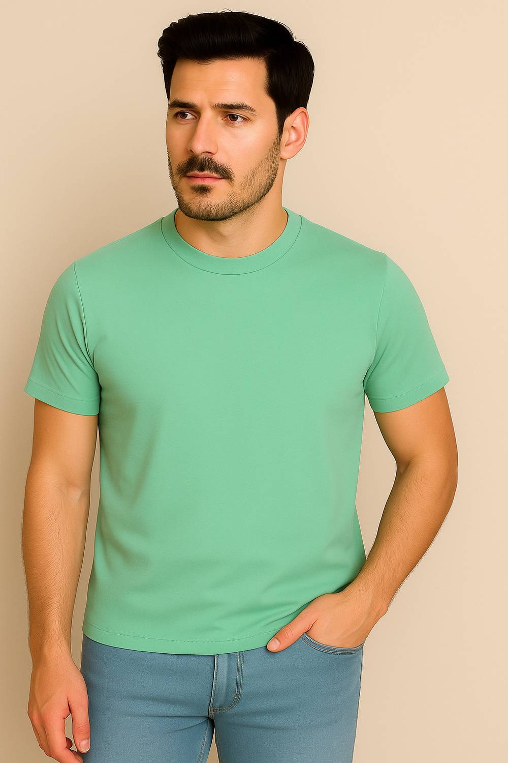 Belive in Yourself Solid Men Round Neck Light Green T-Shirt