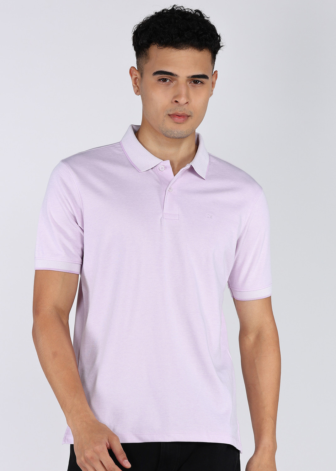 Image of PETER ENGLAND Checkered Men Polo Neck Purple T-Shirt