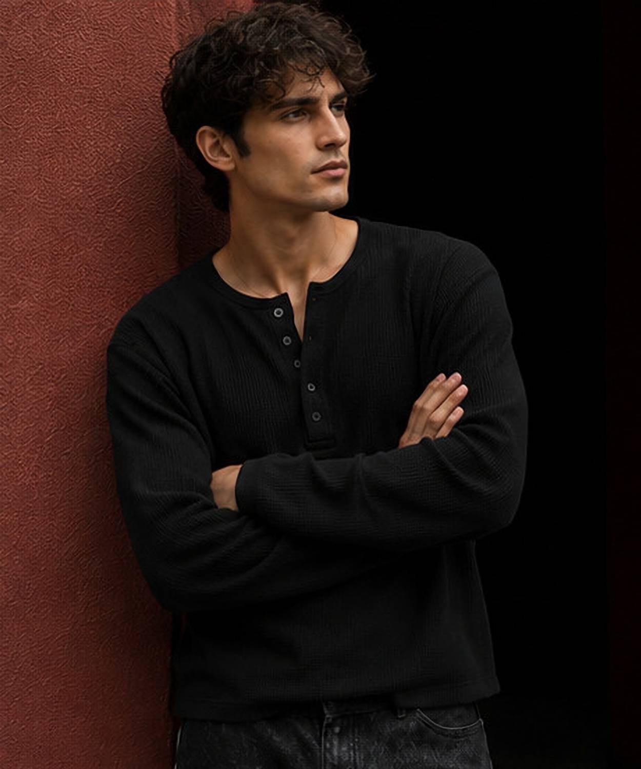 NOOK Men Black Henley Neck T-Shirt - Image 3