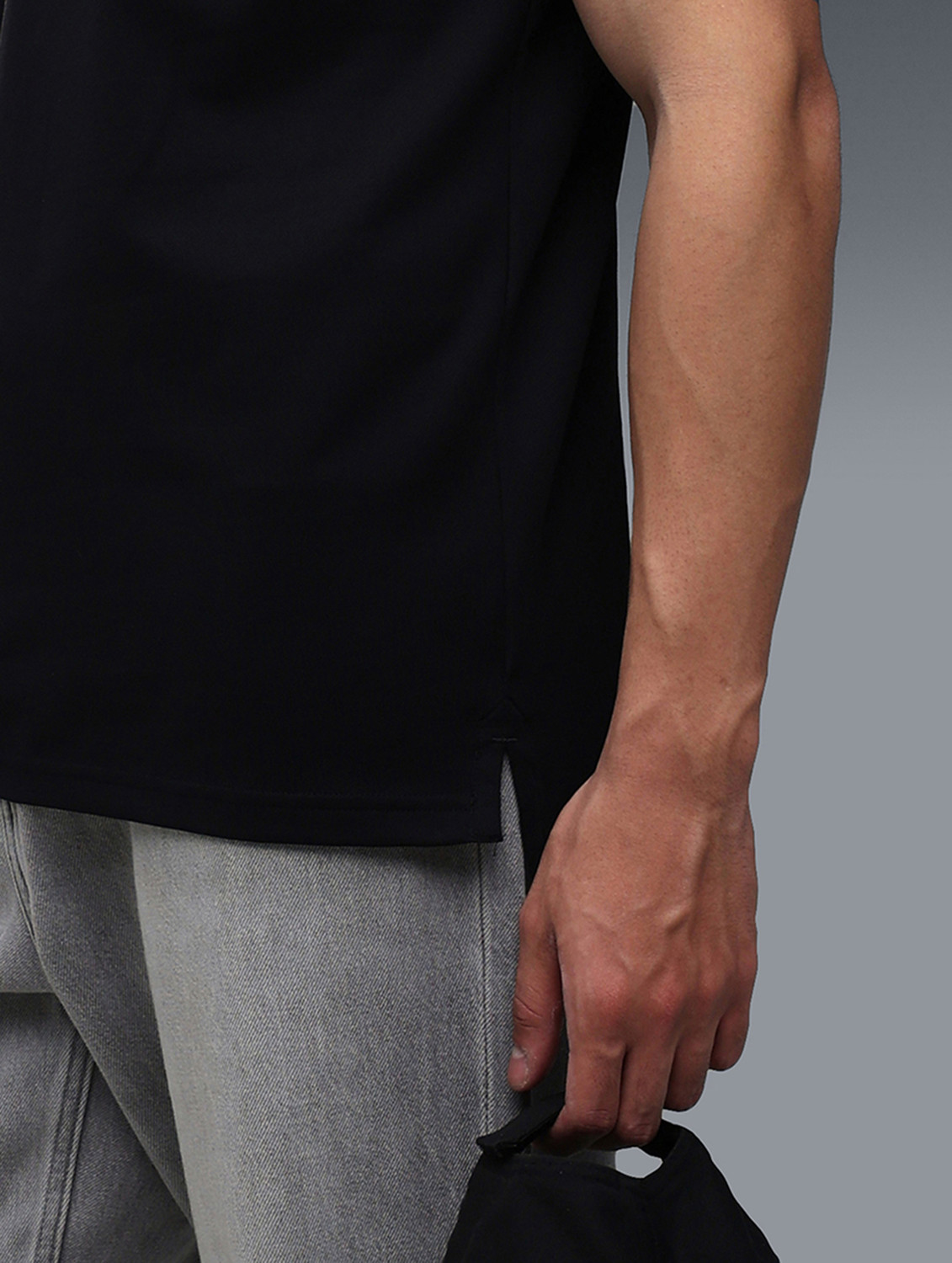 Image of PUMA Men Solid Polo Neck Cotton Blend Black T-Shirt