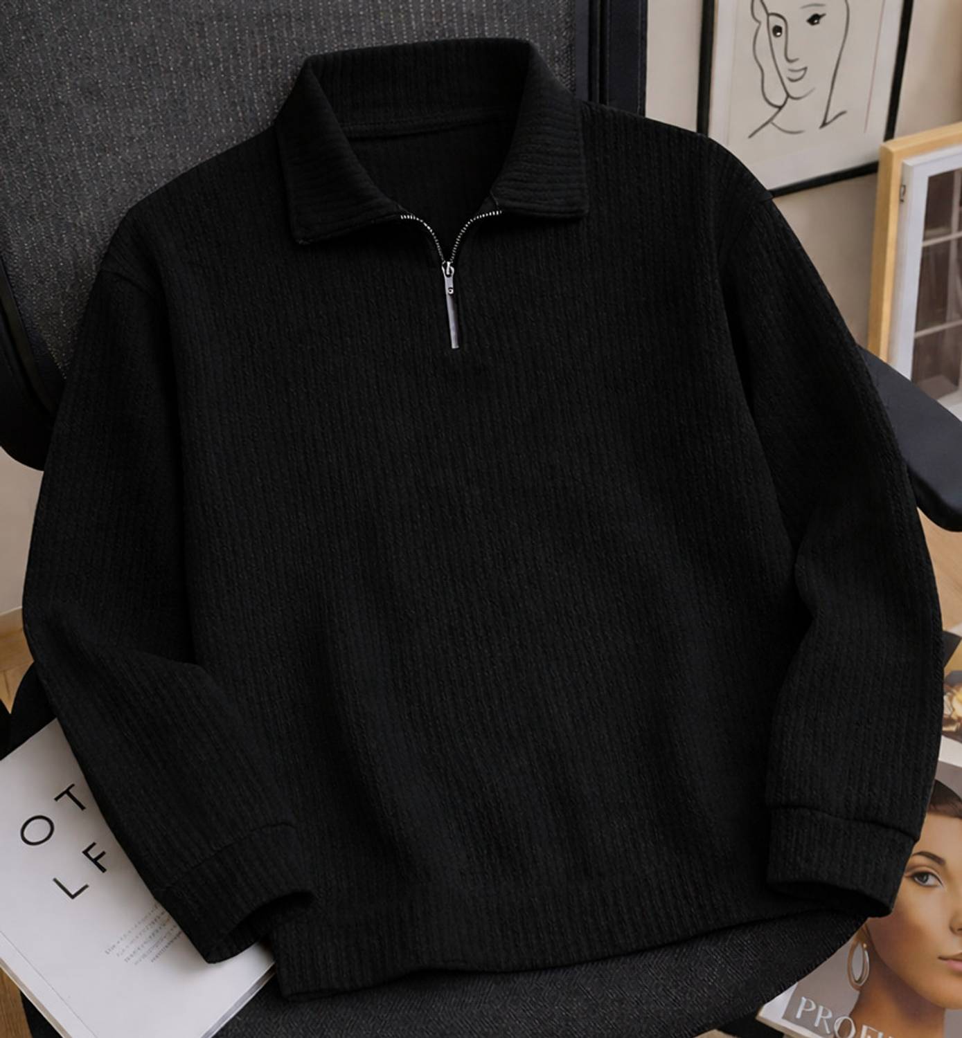 Try Men Zip Neck Black T-Shirt - Image 1
