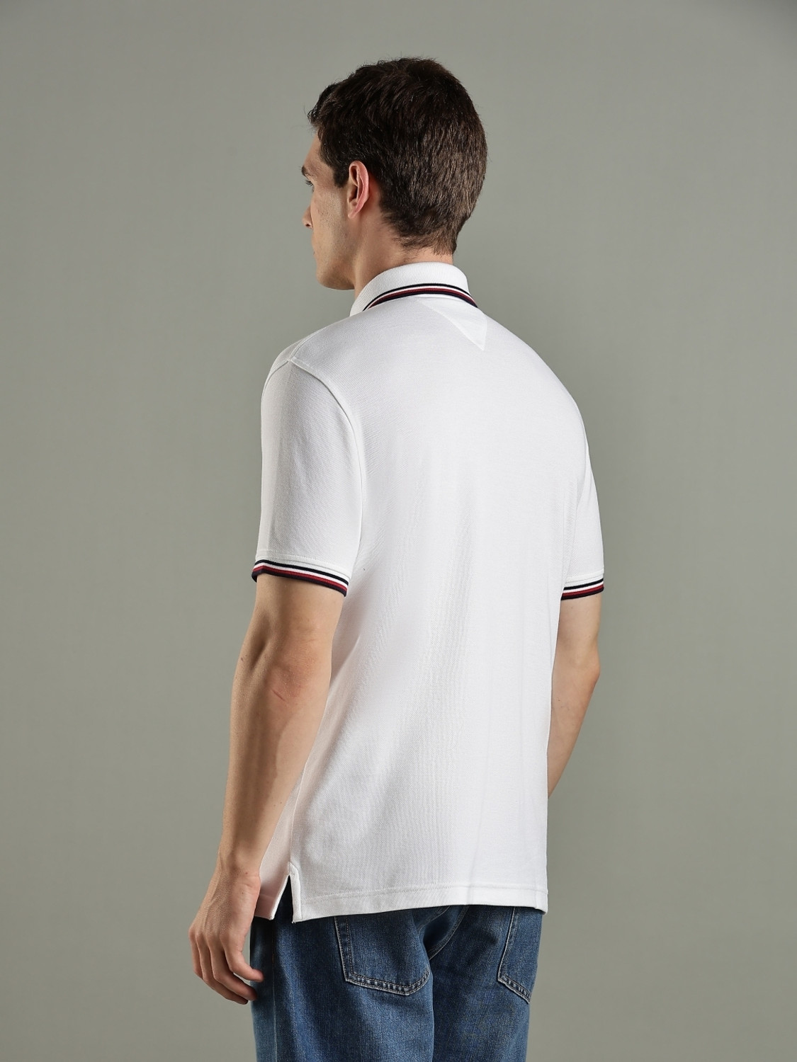 Image of TOMMY HILFIGER Solid Men Polo Neck White T-Shirt