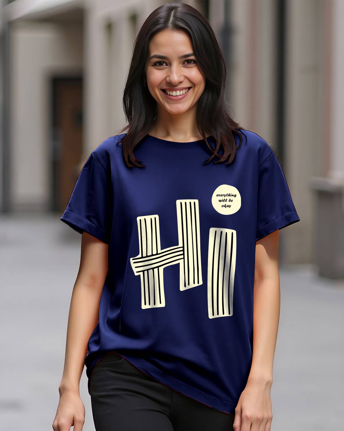 ENITOR Printed Women Round Neck Blue T-Shirt