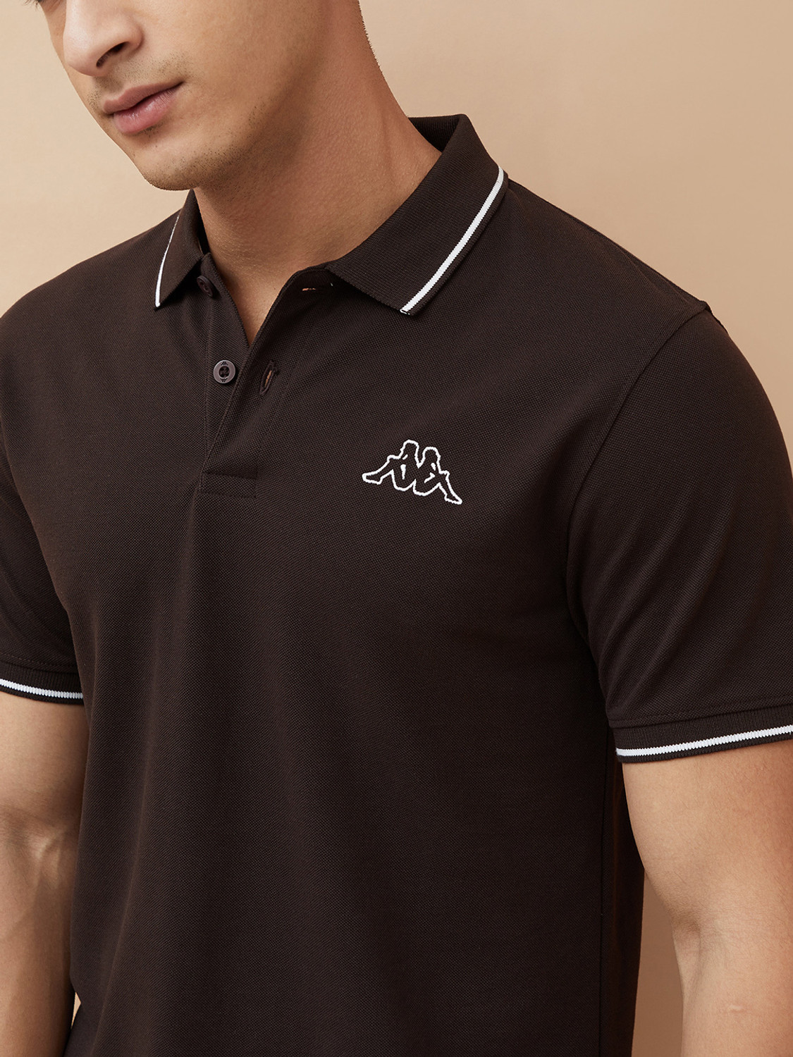 Image of Kappa Solid Men Polo Neck Brown T-Shirt