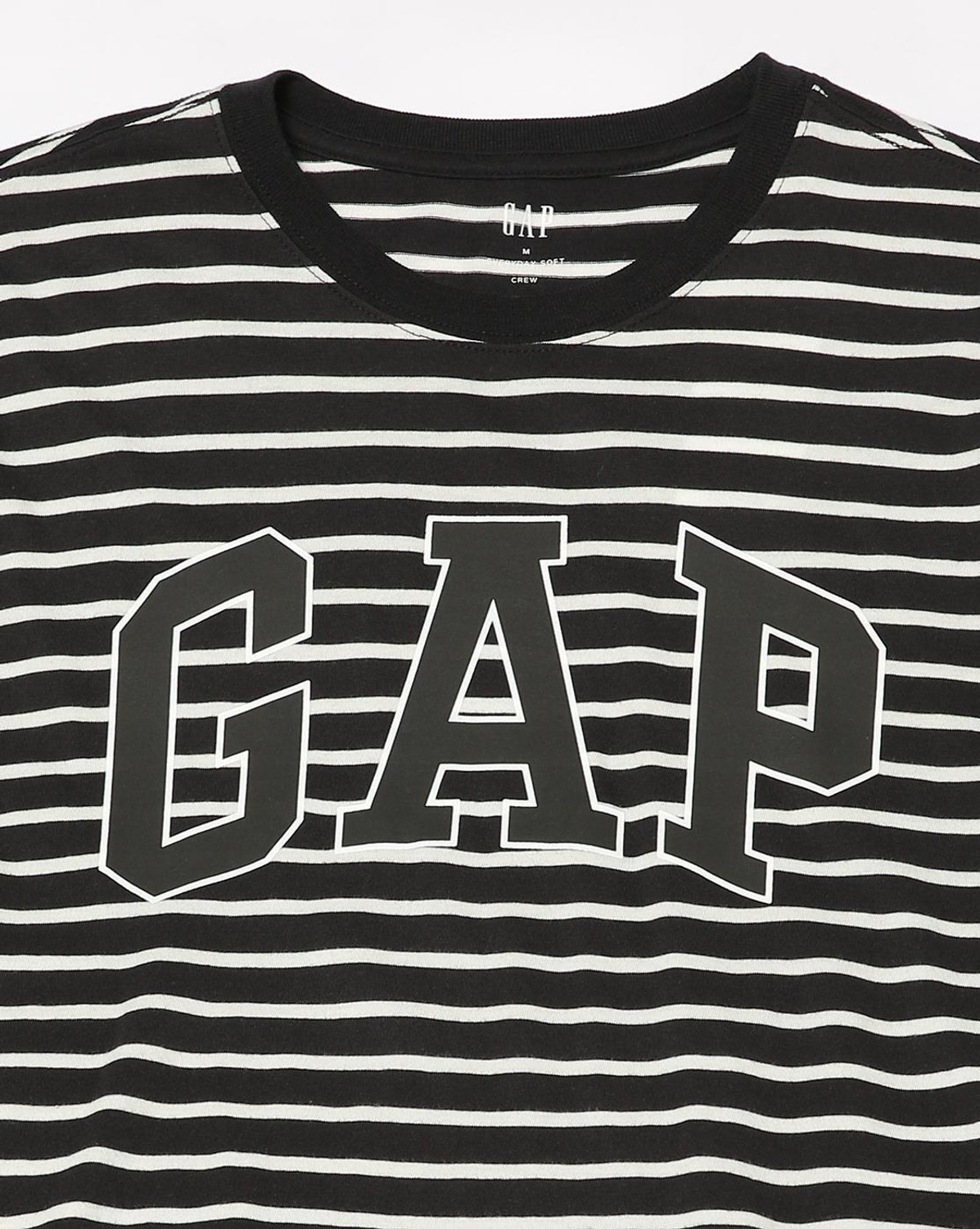 Image of GAP Striped Men Crew Neck Black T-Shirt