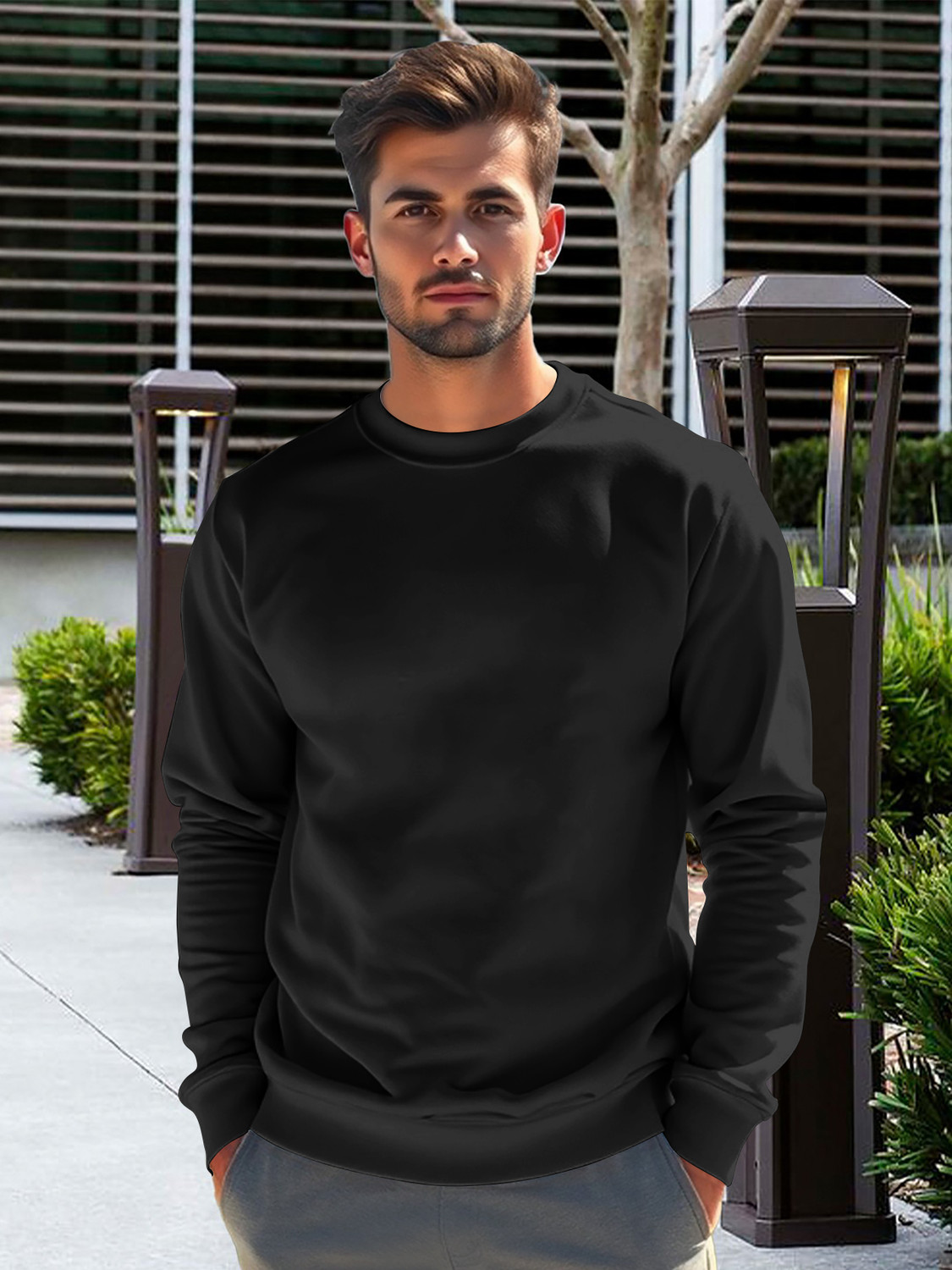 Image of Funky fashion Solid Men Round Neck Black T-Shirt