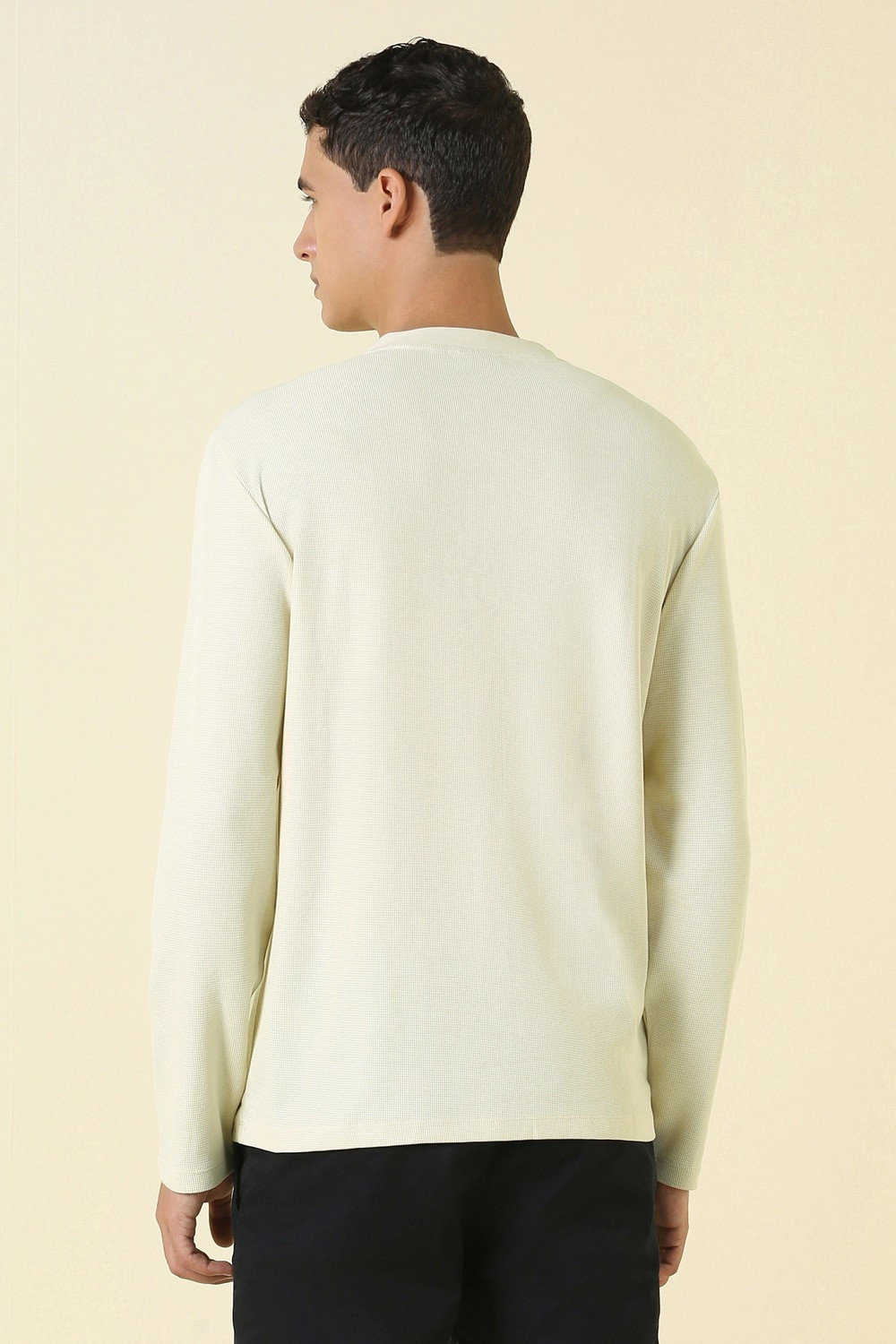 Image of Allen Solly Solid Men Henley Neck Beige T-Shirt