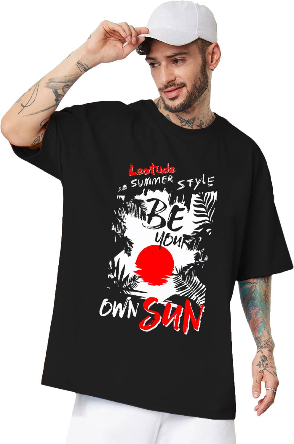 Leotude Men Printed, Typography Round Neck Cotton Blend Black T-S