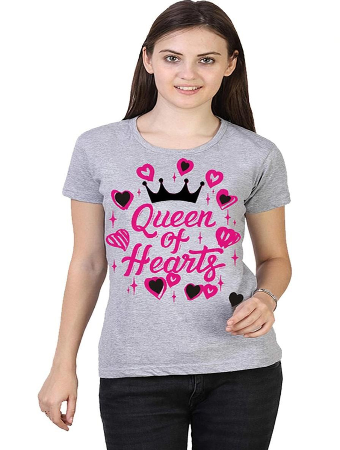 Image of VEERAA CLOTHING Printed Women Round Neck Grey T-Shirt