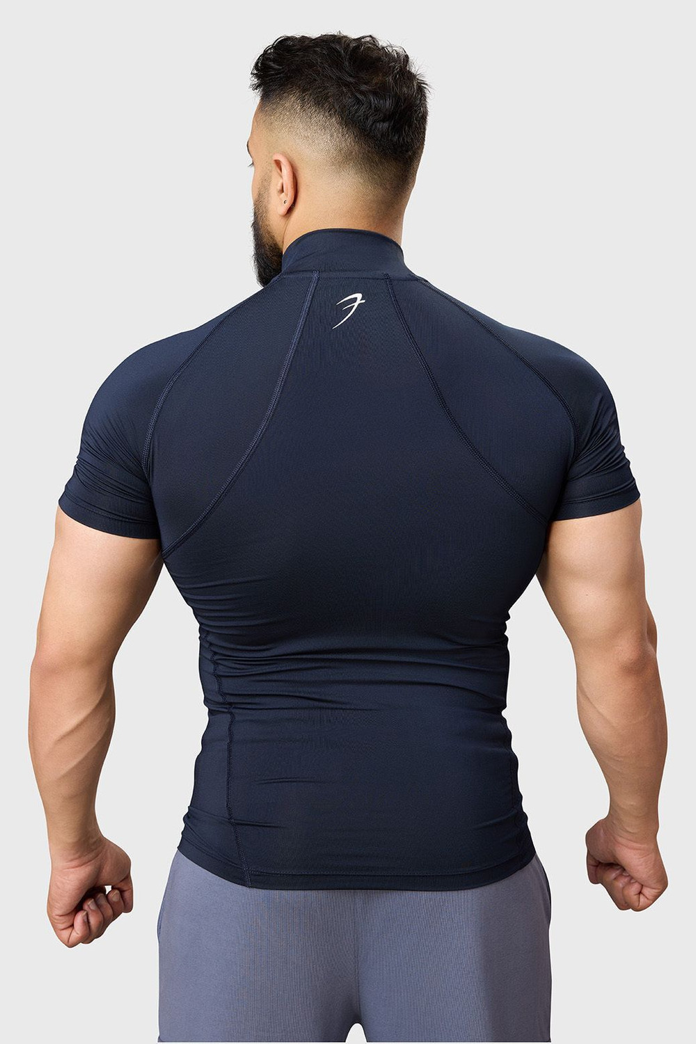 Image of FuaarK Solid Men High Neck Navy Blue T-Shirt