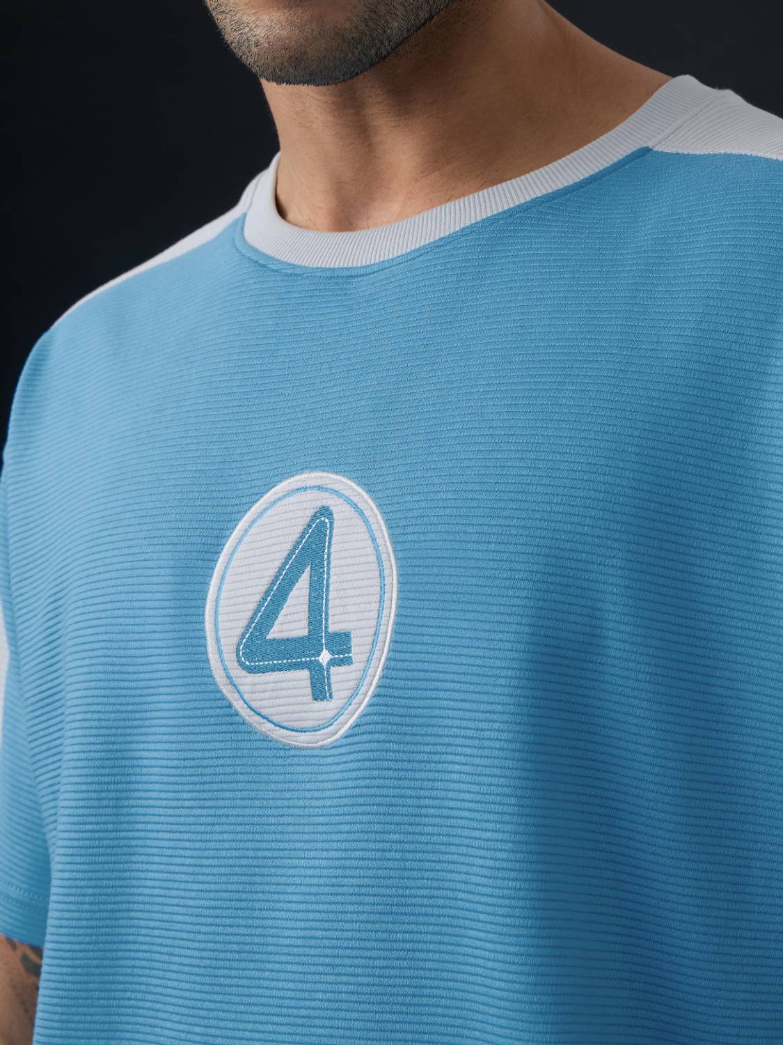 The Souled Store Embroidered Men Round Neck Blue T-Shirt - Image 3