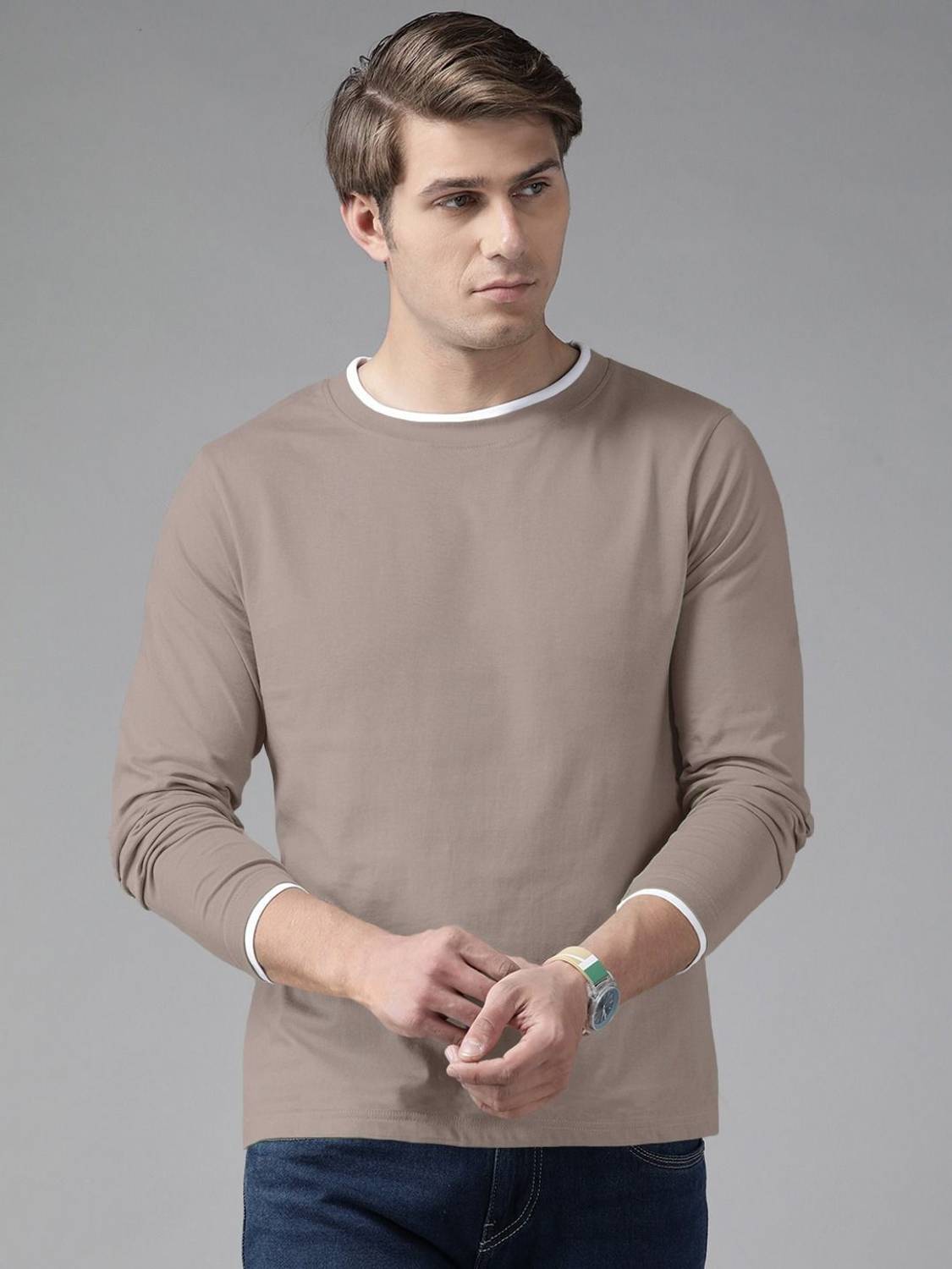 THE DRY STATE Men Solid Round Neck Pure Cotton Brown T-Shirt