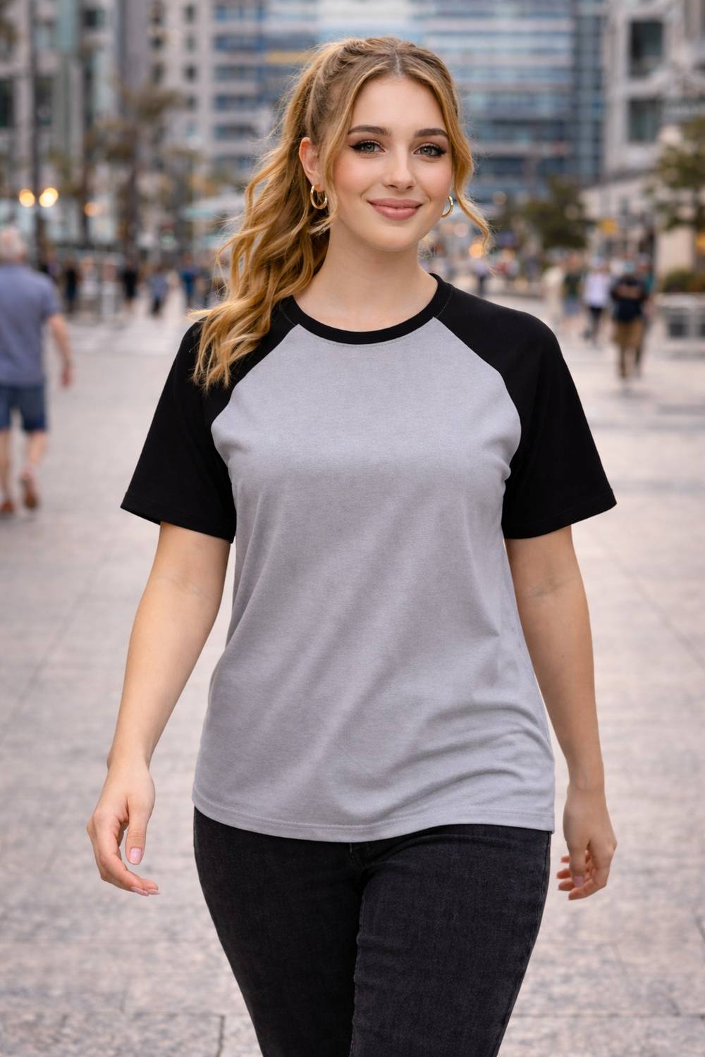 Adyavastram Colorblock Women Round Neck Grey, Black T-Shirt