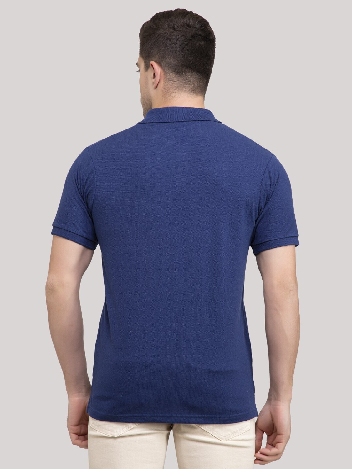 Image of PRORIDERS Solid Men Polo Neck Dark Blue T-Shirt