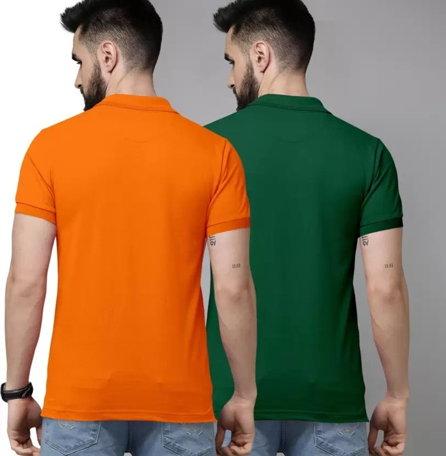 Image of balker merka Solid Men Polo Neck Green, Orange T-Shirt