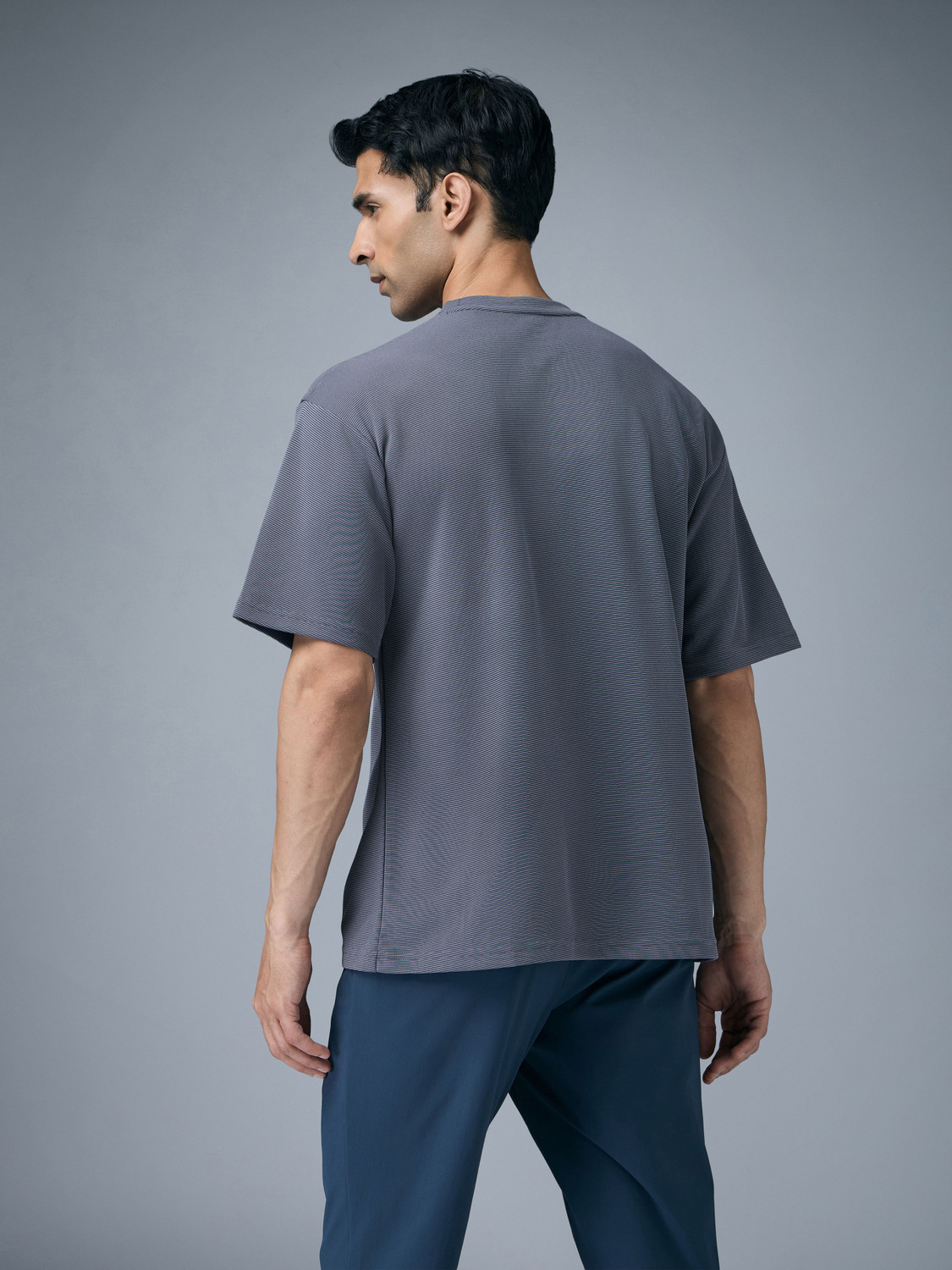 Image of TECHNOSPORT Self Design Men Round Neck Light Blue T-Shirt