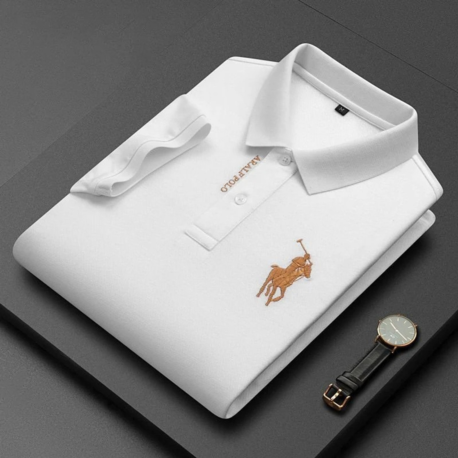 Image of hasti enterprise Embroidered Men Polo Neck White T-Shirt